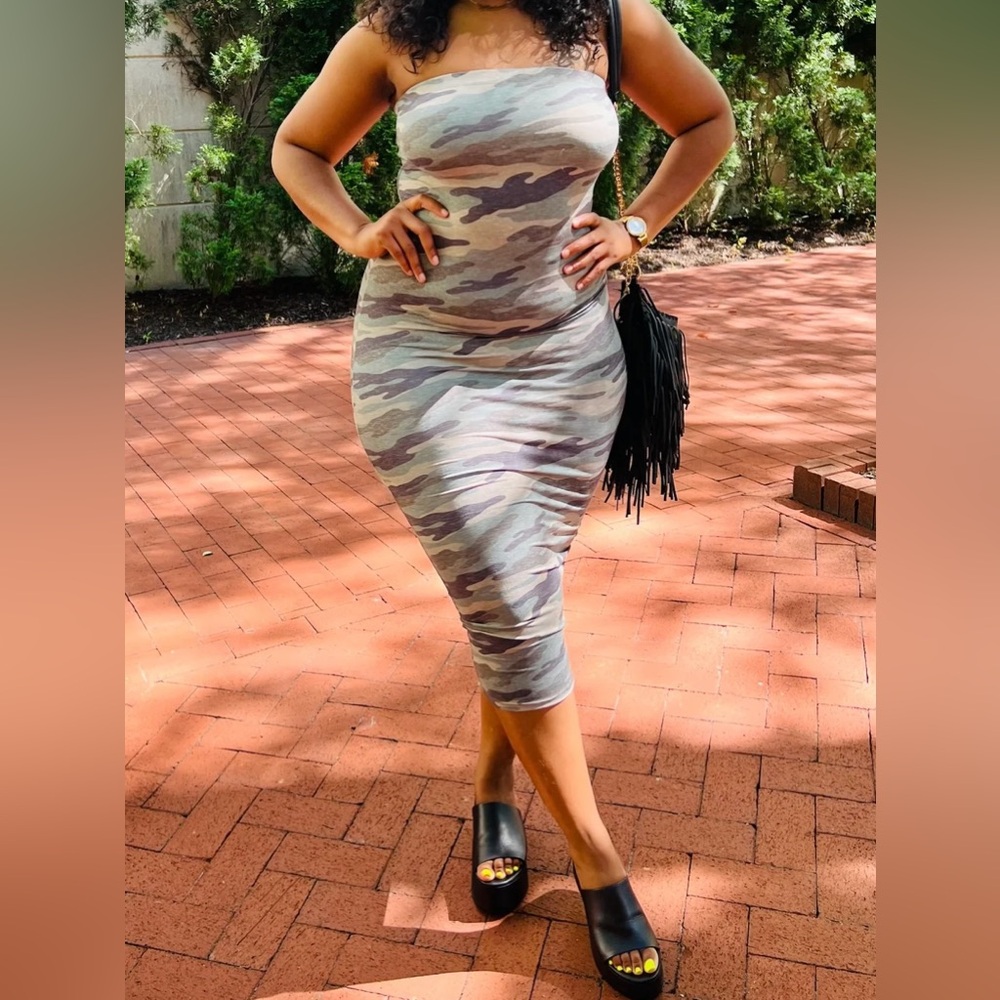 Camo Printed Bodycon Tube Dress - Sz S & M